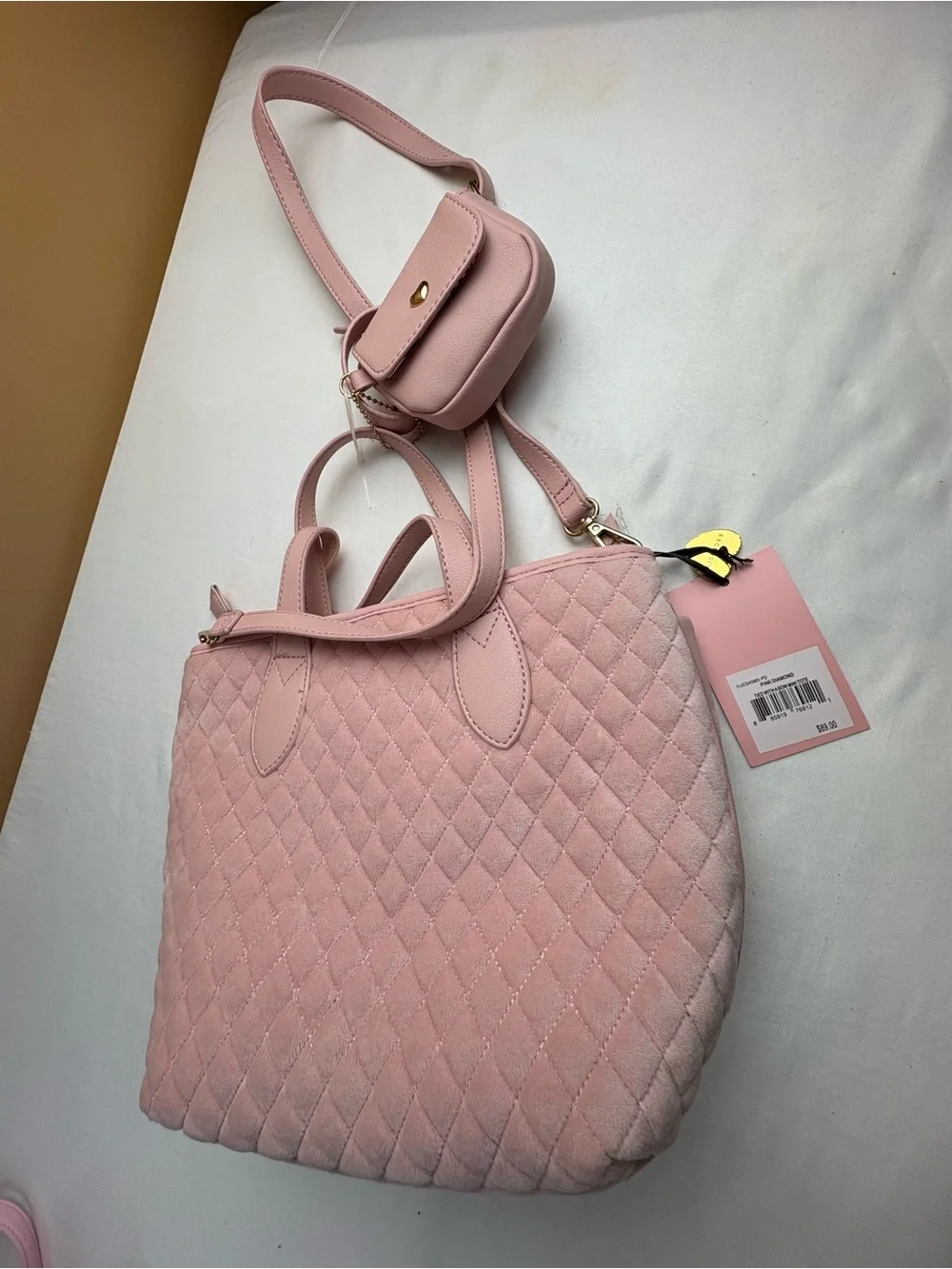Juicy Couture Blush Pink Quilted Tote with Bow and Gold Heart Logo